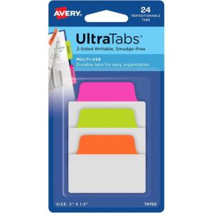 imageAvery MultiUse Ultra Tabs 2quot x 15quot Holographic Iridescent Designs 18 Repositionable Page Tabs 74145Assorted Neon