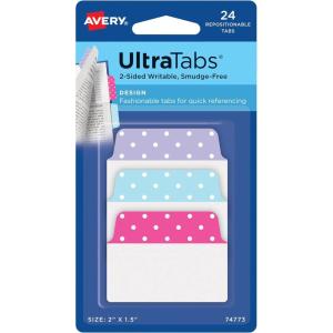 imageAvery MultiUse Ultra Tabs 2quot x 15quot Holographic Iridescent Designs 18 Repositionable Page Tabs 74145Assorted Pastel Dots