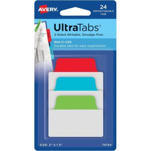 imageAvery MultiUse Ultra Tabs 2quot x 15quot Holographic Iridescent Designs 18 Repositionable Page Tabs 74145RedBlueGreen
