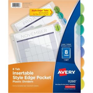 imageAvery Plastic 8Tab Binder Dividers with Pockets Style Edge Insertable Multicolor Tabs 1 Set 11293