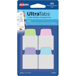 imageAvery Ultra Tabs Mini Tabs 1quot x 15quot 2Side Writable Assorted Pastel Colors Self Adhesive Repositionable 40 Per Pack 120 Total 3Pack of 74761Multicolor