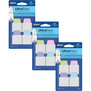 imageAvery Ultra Tabs Mini Tabs 1quot x 15quot 2Side Writable Assorted Pastel Colors Self Adhesive Repositionable 40 Per Pack 120 Total 3Pack of 74761Pastel Solid