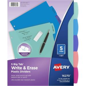 imageAvery Write ampamp Erase Dividers for 3 Ring Binders 8 Tabs per Set Multicolor Big Tabs Pastels Binder Dividers Great for Organizing Reports Projects and More 162715 tab