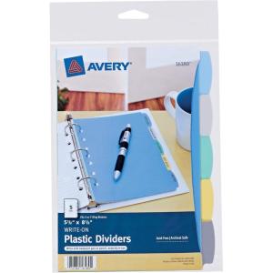 imageAvery Write ampamp Erase Durable Plastic Mini Dividers for 3 Ring Binders and 7Ring Binders 55quot x 85quot 5Tab Set Multicolor 1 Set 1618055 x 85 inches