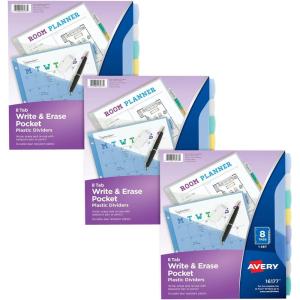 imageAvery Write ampamp Erase Pocket Plastic Dividers for 3 Ring Binders 8Tab Sets Multicolor Tabs Viewable Beyond Sheet Protectors 1 Set 16177Pastel