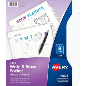 imageAvery Write ampamp Erase Pocket Plastic Dividers for 3 Ring Binders 8Tab Sets Multicolor Tabs Viewable Beyond Sheet Protectors 1 Set 16177Translucent White
