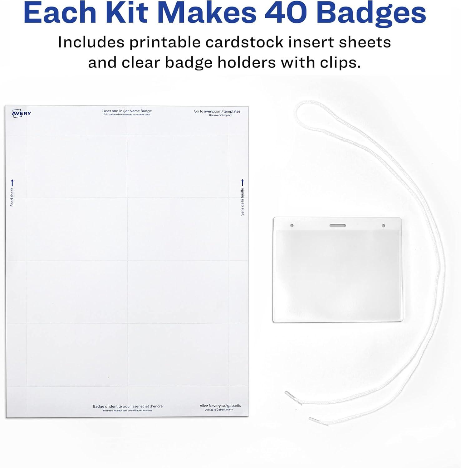 imageAvery Customizable Name Badges Includes Cords 3quot x 4quot LaserInkjet Printable Inserts 100 Name Tag Holders per Pack 500 Total 5 Packs of 74459200