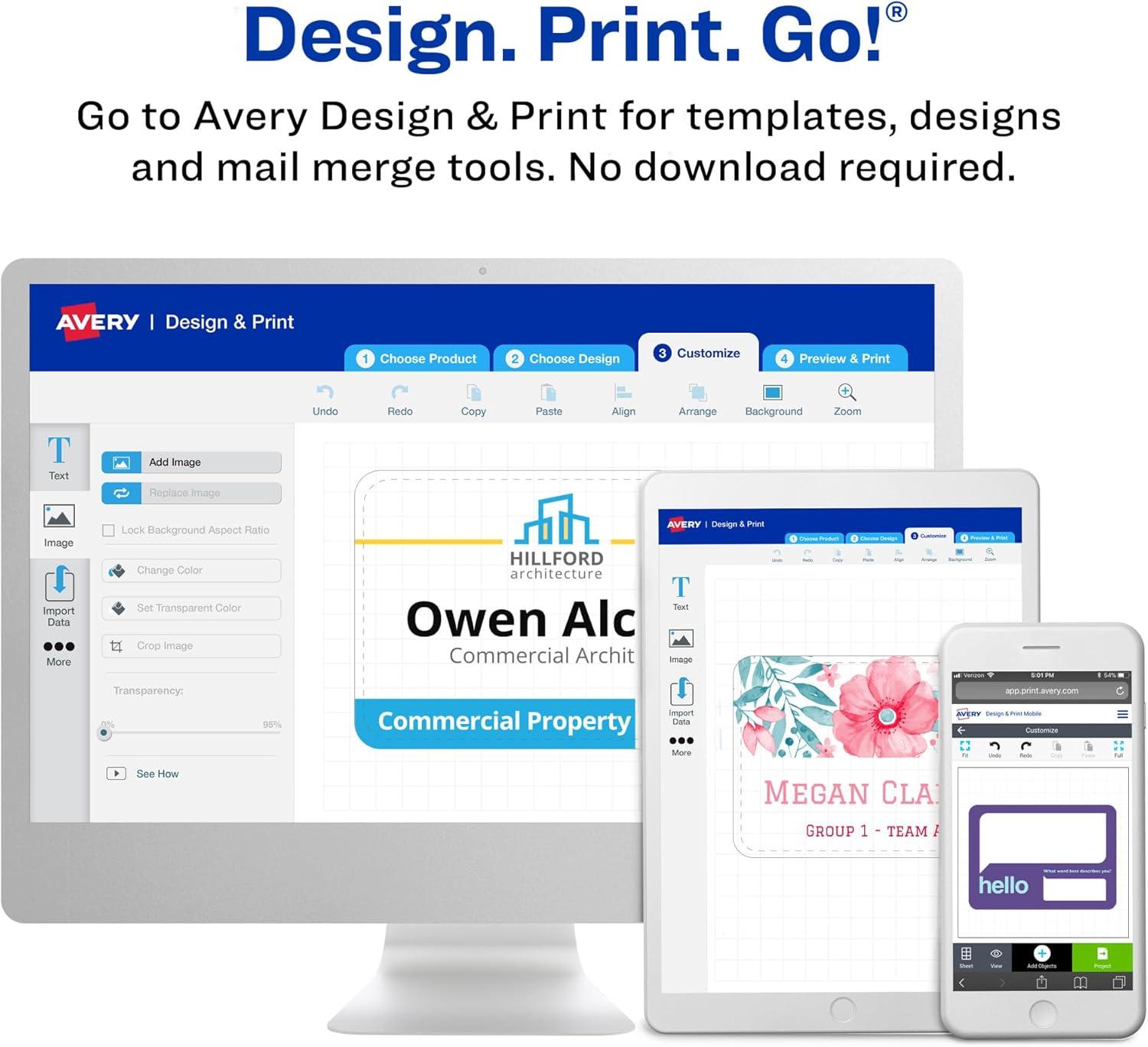 imageAvery Customizable Name Badges Includes Cords 3quot x 4quot LaserInkjet Printable Inserts 100 Name Tag Holders per Pack 500 Total 5 Packs of 7445950