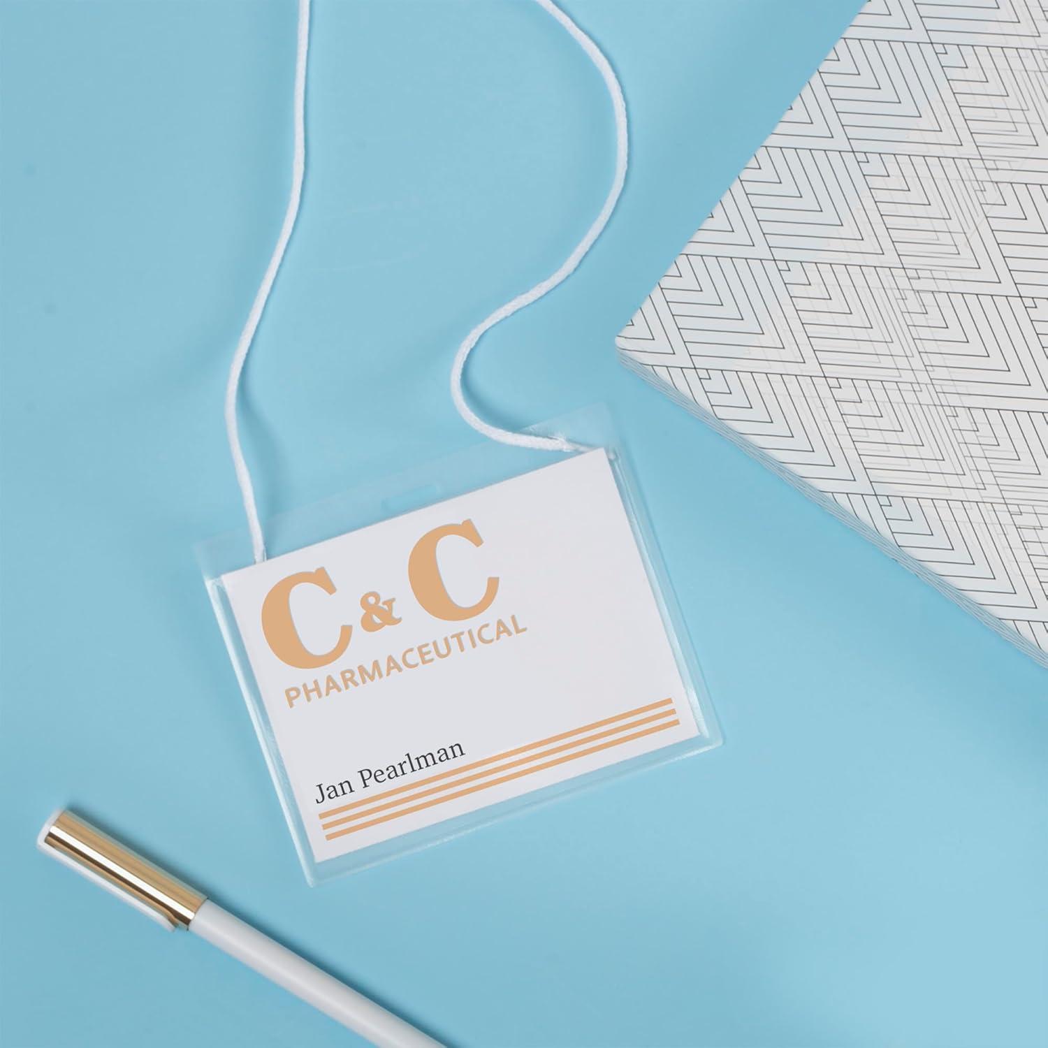 imageAvery Customizable Name Badges Includes Cords 3quot x 4quot LaserInkjet Printable Inserts 100 Name Tag Holders per Pack 500 Total 5 Packs of 7445950