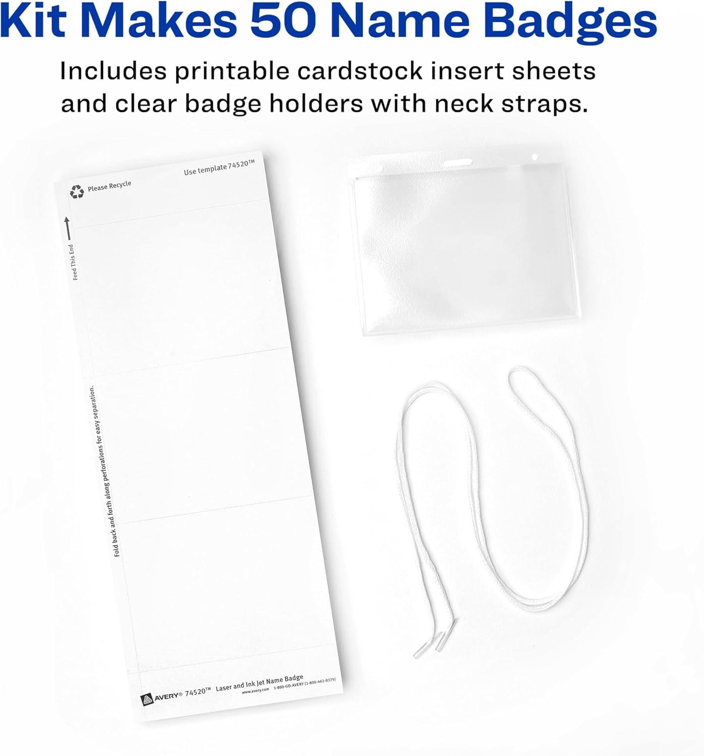 imageAvery Customizable Name Badges Includes Cords 3quot x 4quot LaserInkjet Printable Inserts 100 Name Tag Holders per Pack 500 Total 5 Packs of 7445950