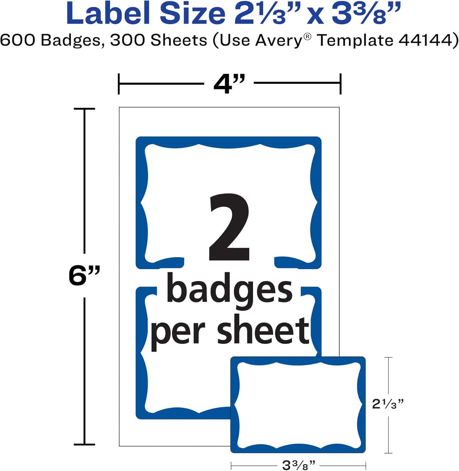 imageAvery Customizable Name Tags 213quot x 338quot White with Blue Border 6 Packs of 100 600 Removable Name Badges Total 44144Blue Border