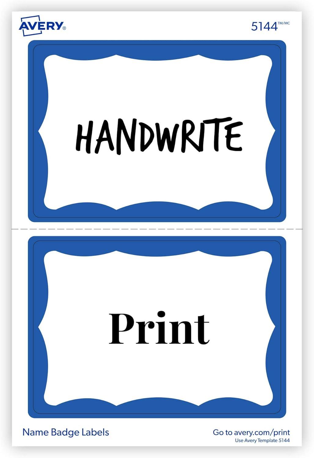 imageAvery Customizable Name Tags 213quot x 338quot White with Blue Border 6 Packs of 100 600 Removable Name Badges Total 44144Blue Border