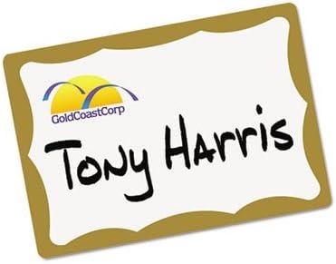 imageAvery Customizable Name Tags 213quot x 338quot White with Blue Border 6 Packs of 100 600 Removable Name Badges Total 44144Gold Border