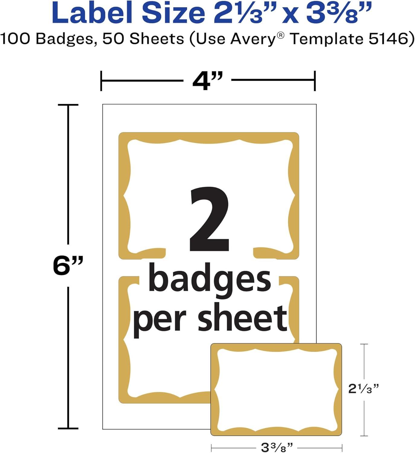 imageAvery Customizable Name Tags 213quot x 338quot White with Blue Border 6 Packs of 100 600 Removable Name Badges Total 44144Gold Border