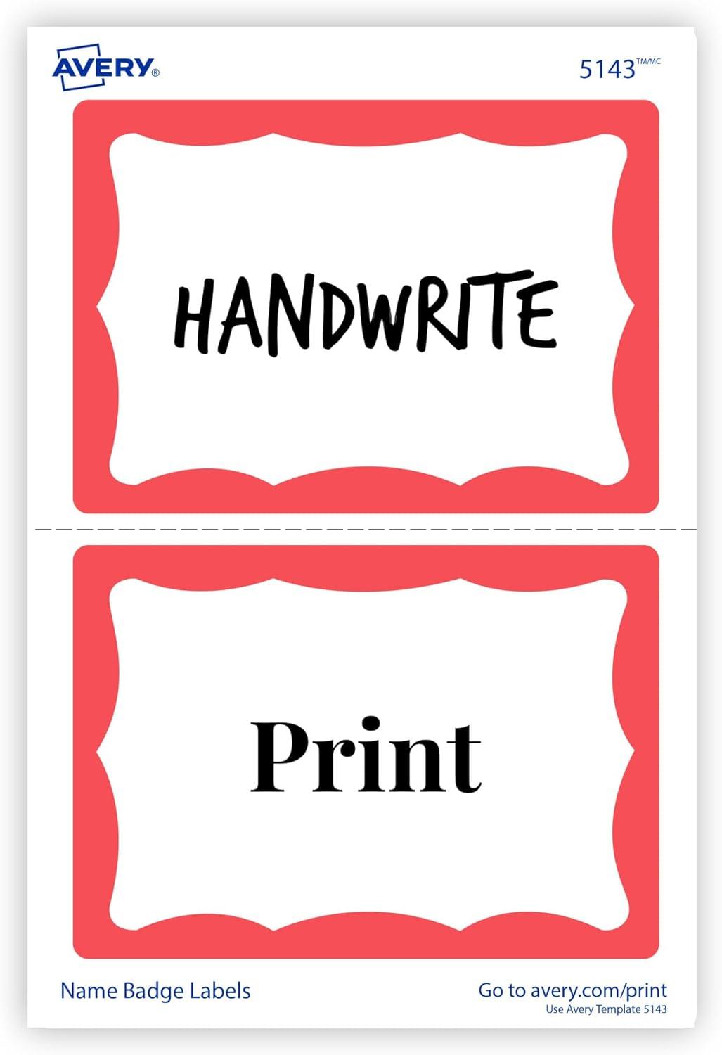 imageAvery Customizable Name Tags 213quot x 338quot White with Blue Border 6 Packs of 100 600 Removable Name Badges Total 44144Red