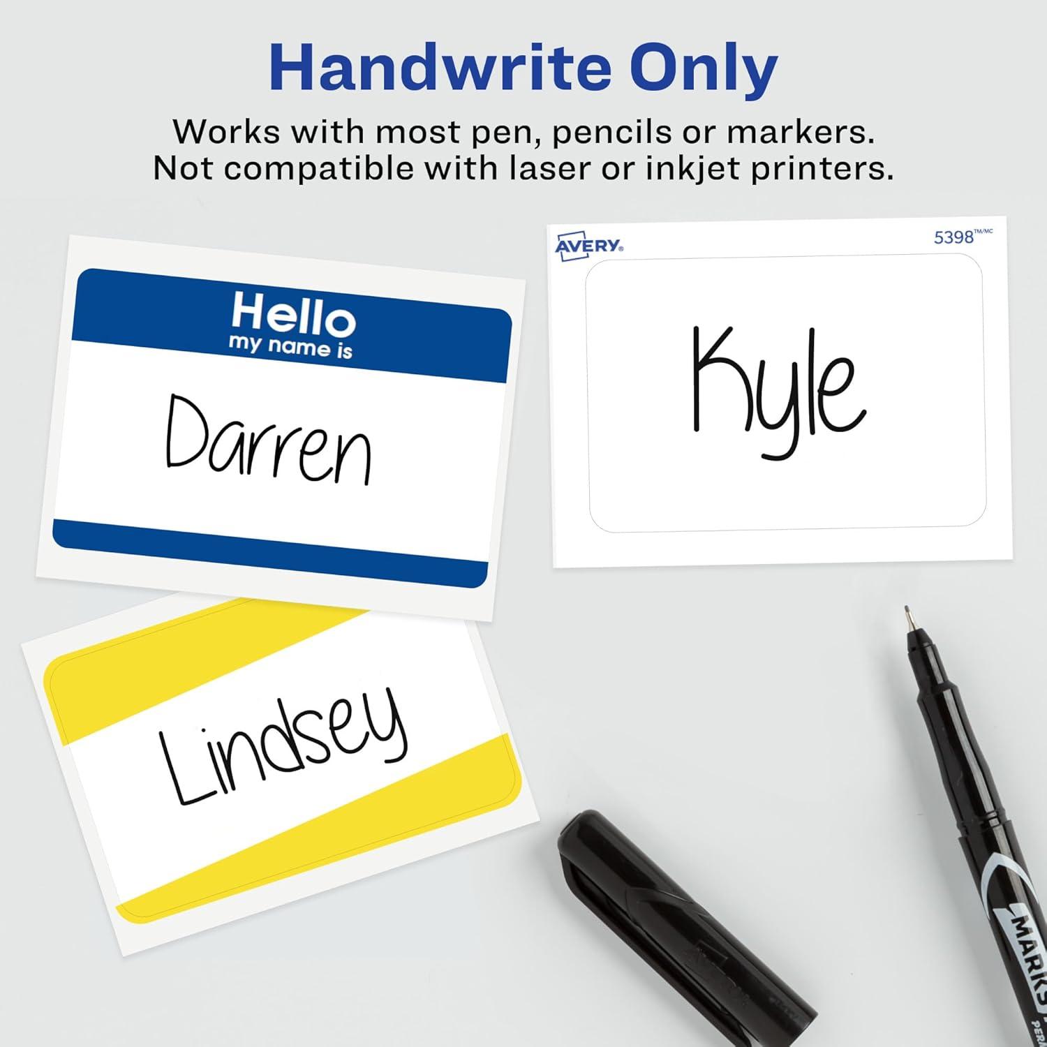 imageAvery Customizable Name Tags Hello My Name is 213quot x 338quot White Blue Border Removable Adhesive NonPrintable 25 Total 617525 Count Pack of 1