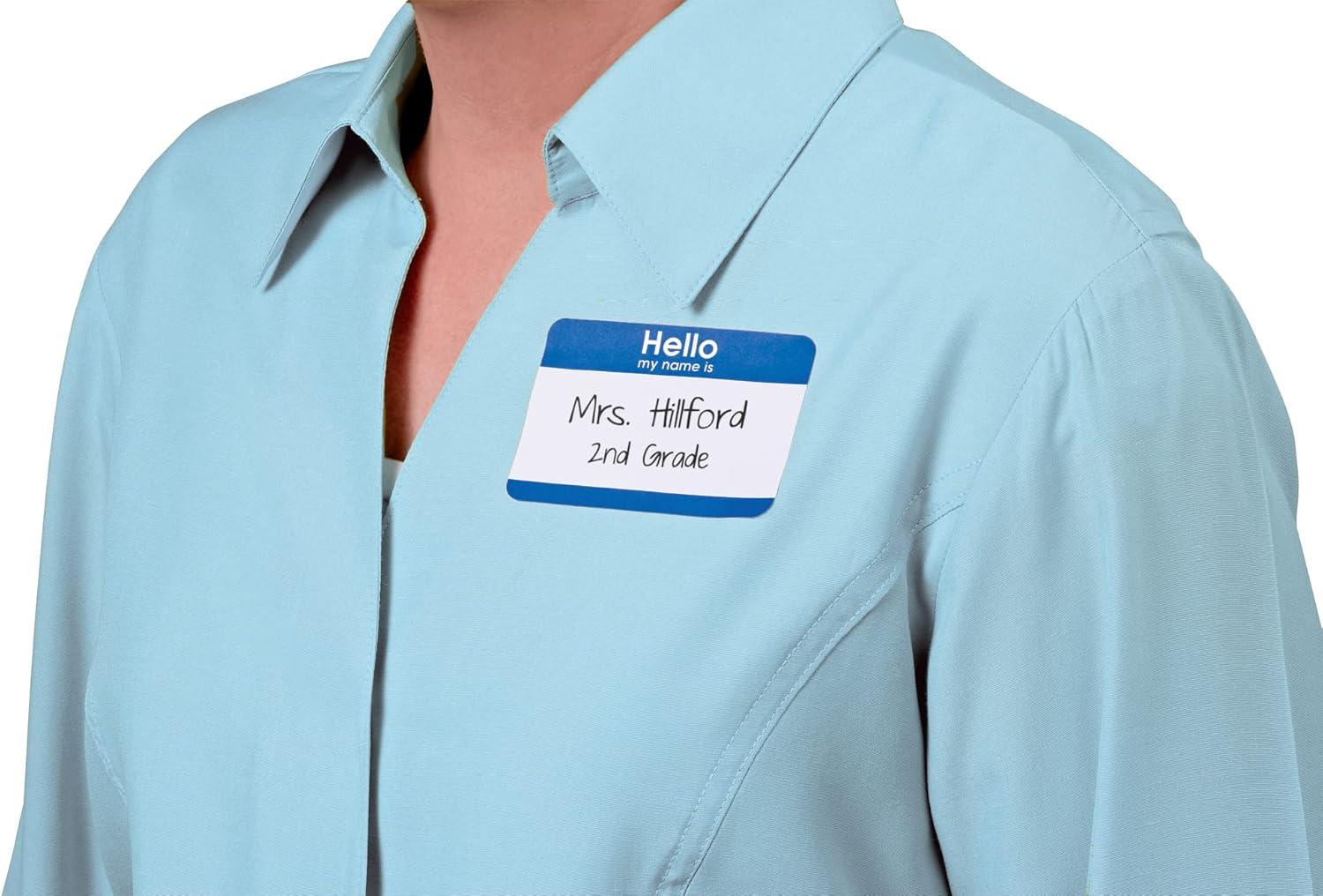imageAvery Customizable Name Tags Hello My Name is 213quot x 338quot White Blue Border Removable Adhesive NonPrintable 25 Total 617525 Count Pack of 2