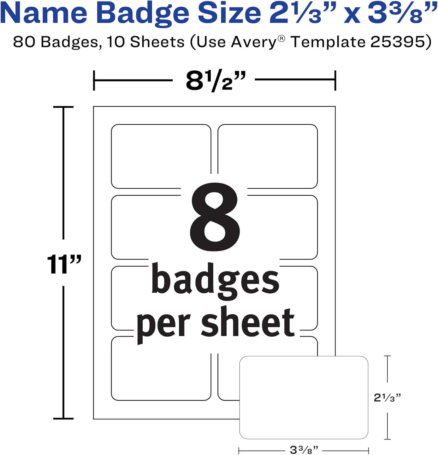 imageAvery Flexible Printable Name Tags 213quot x 338quot Matte White 80 Removable Name Badges 25395One Size