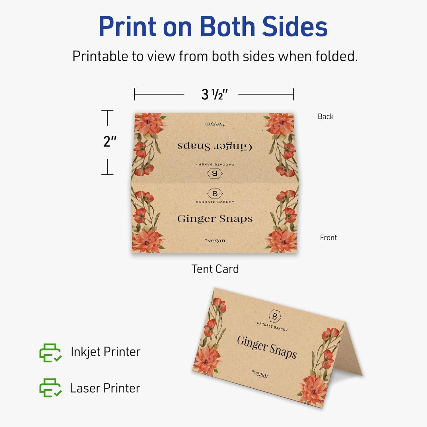 imageAvery Printable Rectangle Tent Cards Sure Feed Technology 2quot x 35quot Kraft Brown Cardstock PrintToTheEdge LaserInkjet Printable 100 Total Great for Table Talkers Promotional Signs and More100 cards
