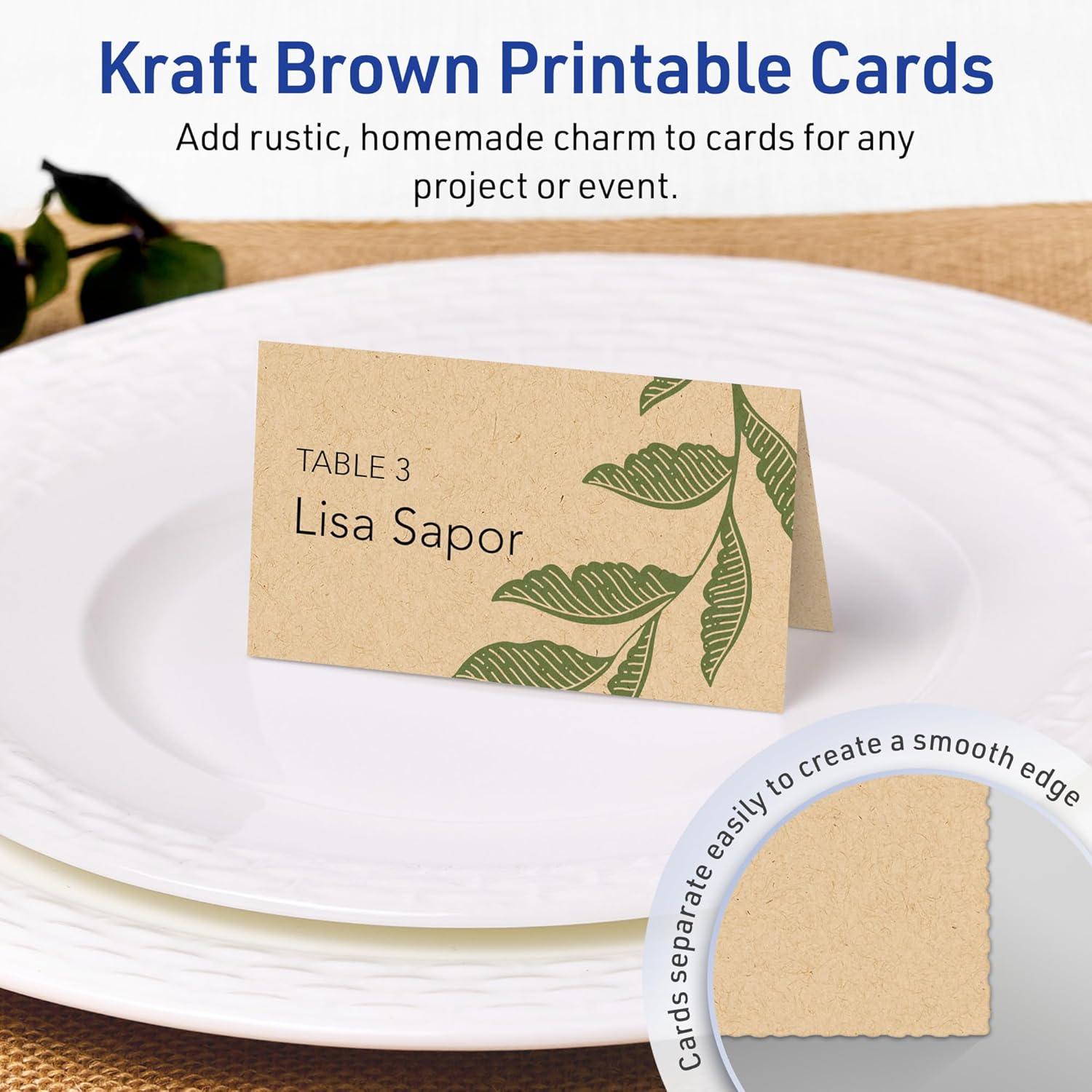 imageAvery Printable Rectangle Tent Cards Sure Feed Technology 2quot x 35quot Kraft Brown Cardstock PrintToTheEdge LaserInkjet Printable 100 Total Great for Table Talkers Promotional Signs and More100 cards