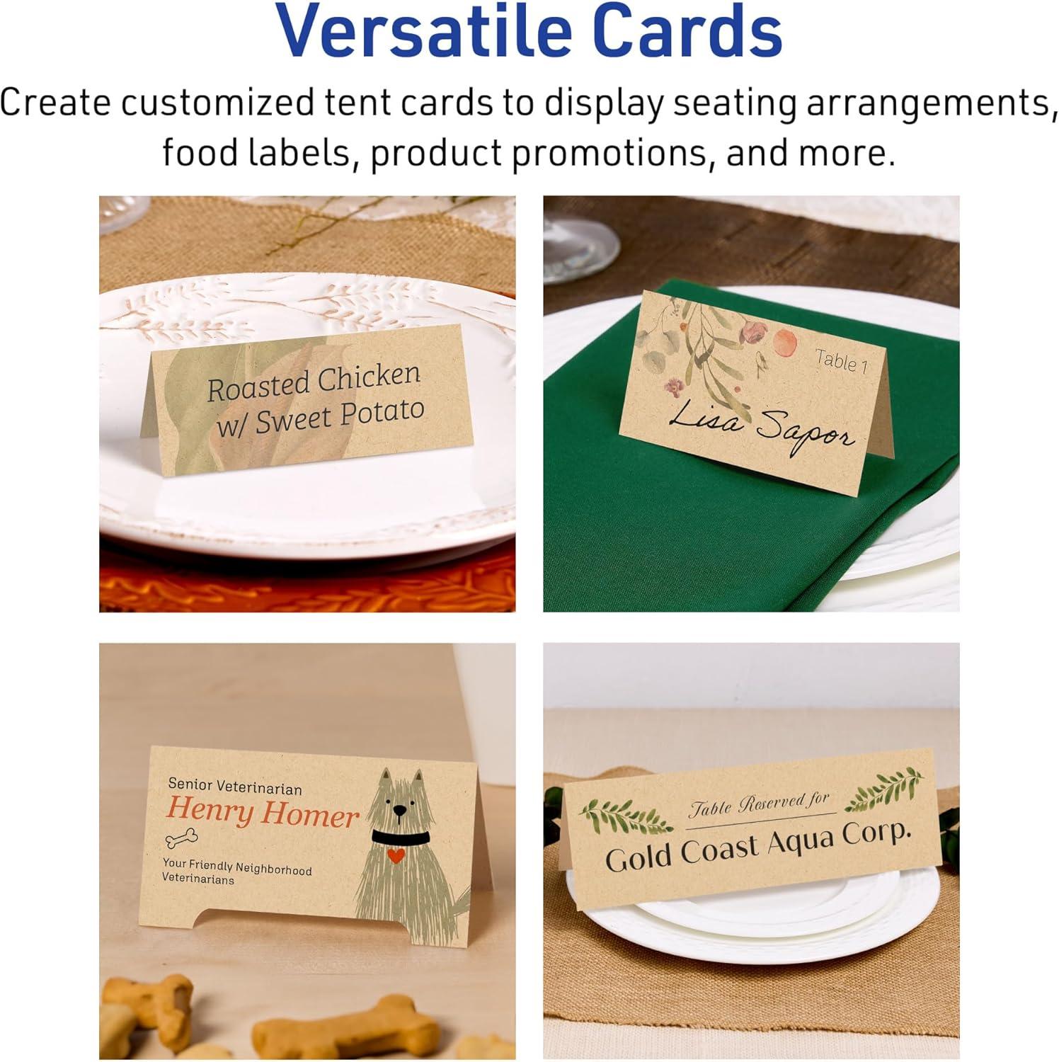 imageAvery Printable Rectangle Tent Cards Sure Feed Technology 2quot x 35quot Kraft Brown Cardstock PrintToTheEdge LaserInkjet Printable 100 Total Great for Table Talkers Promotional Signs and More100 cards