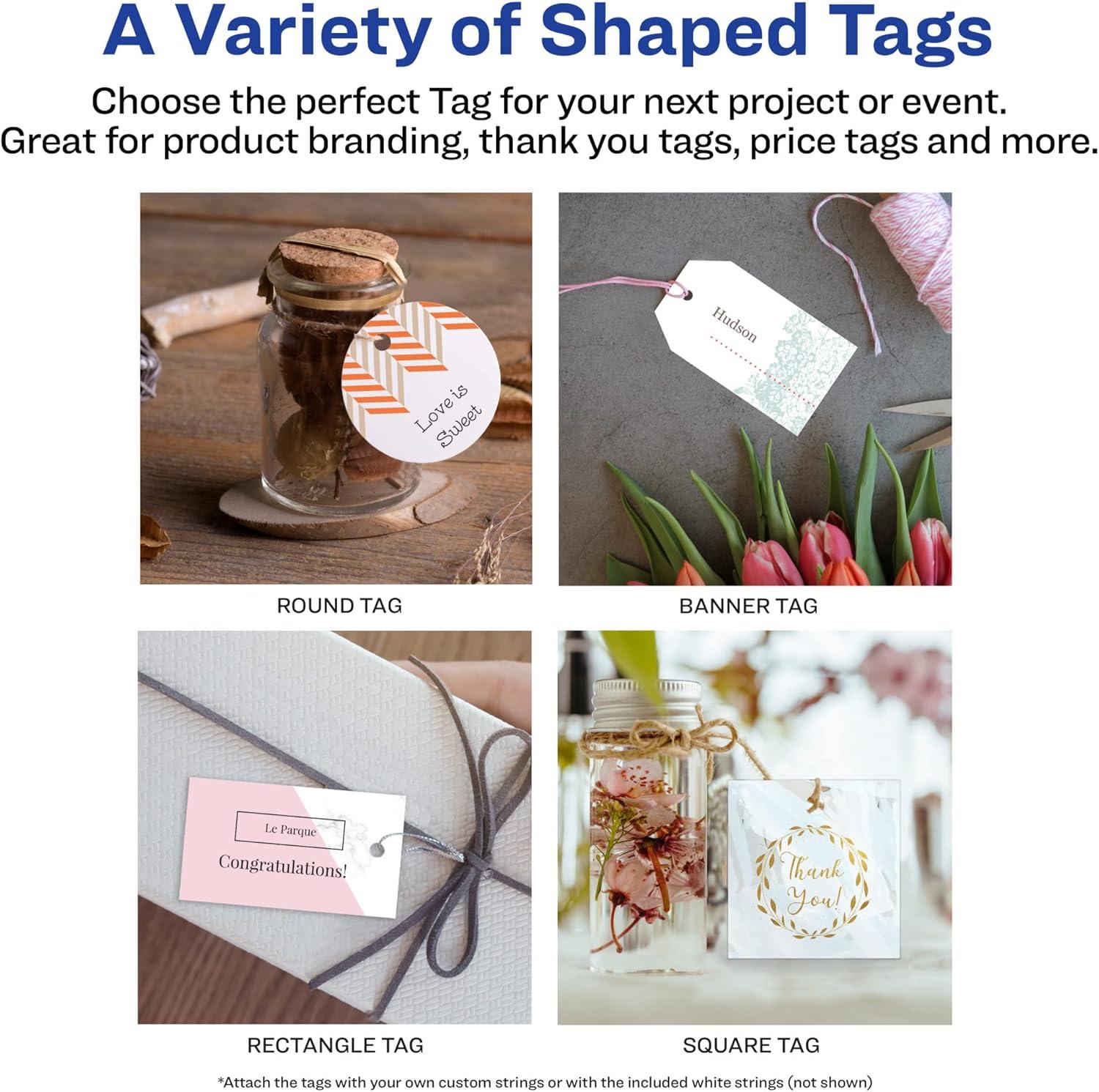 imageAvery Tags with Metallic Gold Borders and Strings 2quot x 35quot 40 Total LaserInkjet Printable Tags 3326Matte White