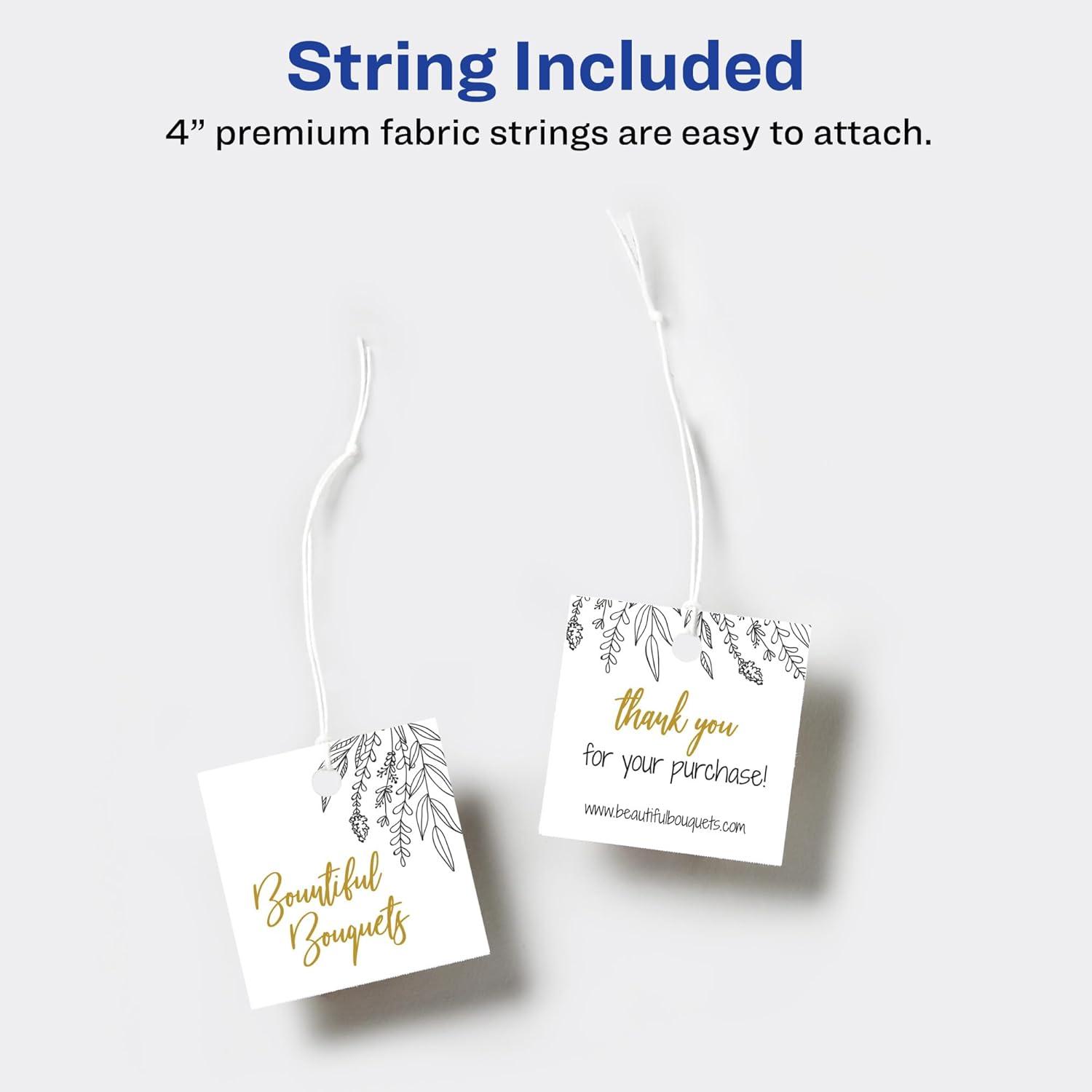 imageAvery Tags with Metallic Gold Borders and Strings 2quot x 35quot 40 Total LaserInkjet Printable Tags 3326Matte White