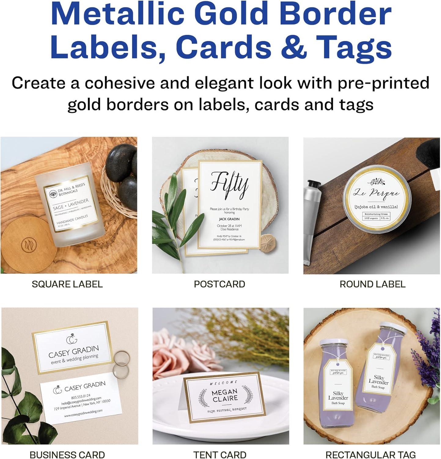 imageAvery Tags with Metallic Gold Borders and Strings 2quot x 35quot 40 Total LaserInkjet Printable Tags 3326Metallic Gold Border