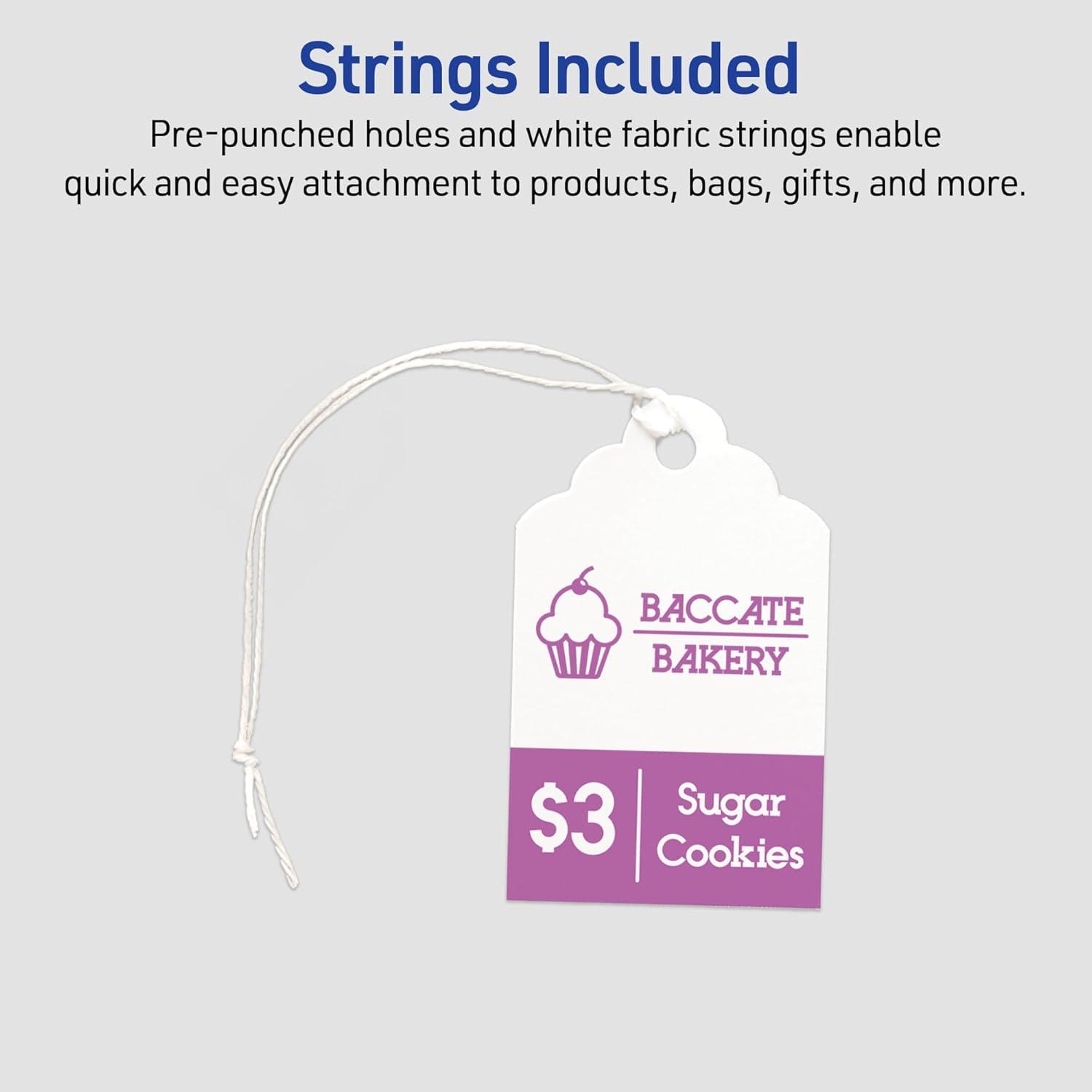 imageAvery Tags with Metallic Gold Borders and Strings 2quot x 35quot 40 Total LaserInkjet Printable Tags 3326White