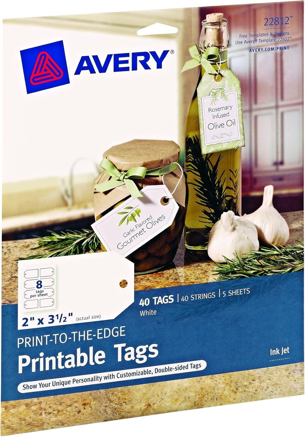 imageAvery Tags with Metallic Gold Borders and Strings 2quot x 35quot 40 Total LaserInkjet Printable Tags 3326White