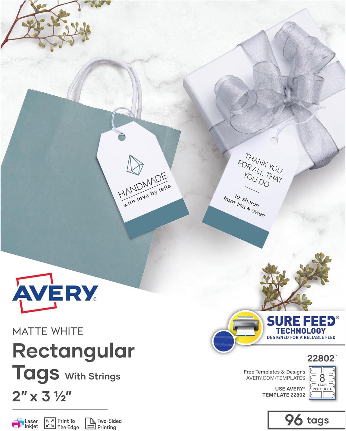 imageAvery Tags with Metallic Gold Borders and Strings 2quot x 35quot 40 Total LaserInkjet Printable Tags 3326White