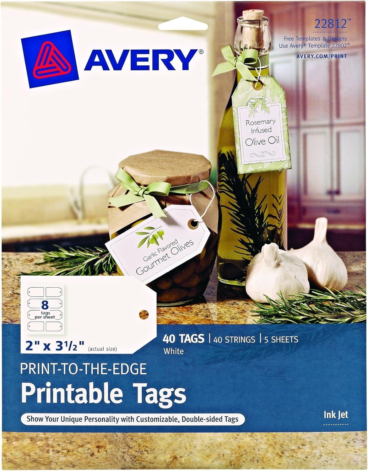 imageAvery Tags with Metallic Gold Borders and Strings 2quot x 35quot 40 Total LaserInkjet Printable Tags 3326White