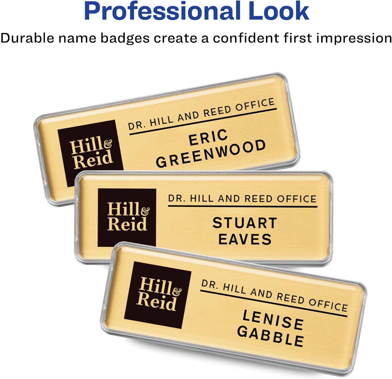 imageThe Mighty Badge by Avery 1quot x 3quot Gold Name Tags 10 ID Badges 80 Inserts for Laser Printers 7120410 badges