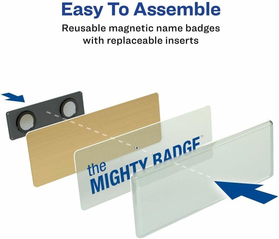 imageThe Mighty Badge by Avery 1quot x 3quot Gold Name Tags 10 ID Badges 80 Inserts for Laser Printers 7120410 badges Pack of 5