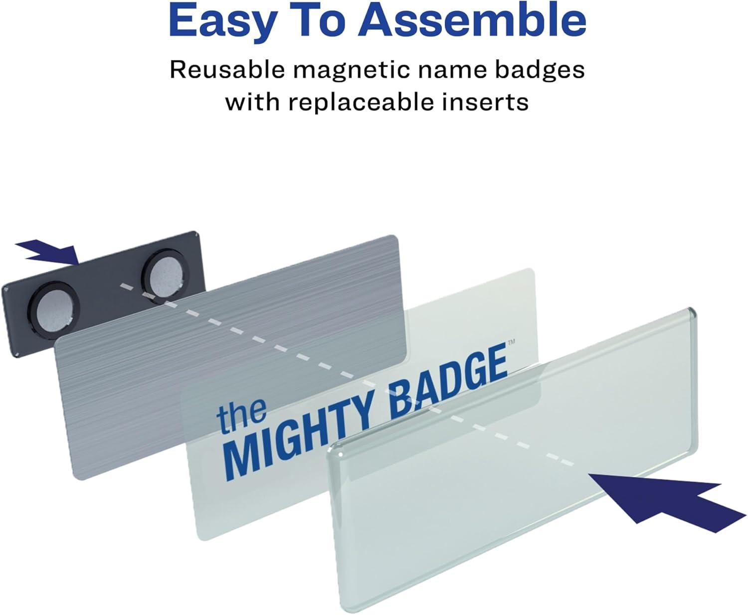 imageThe Mighty Badge by Avery 1quot x 3quot Silver Name Badge Replacement Pack 2 Name Tags 71202