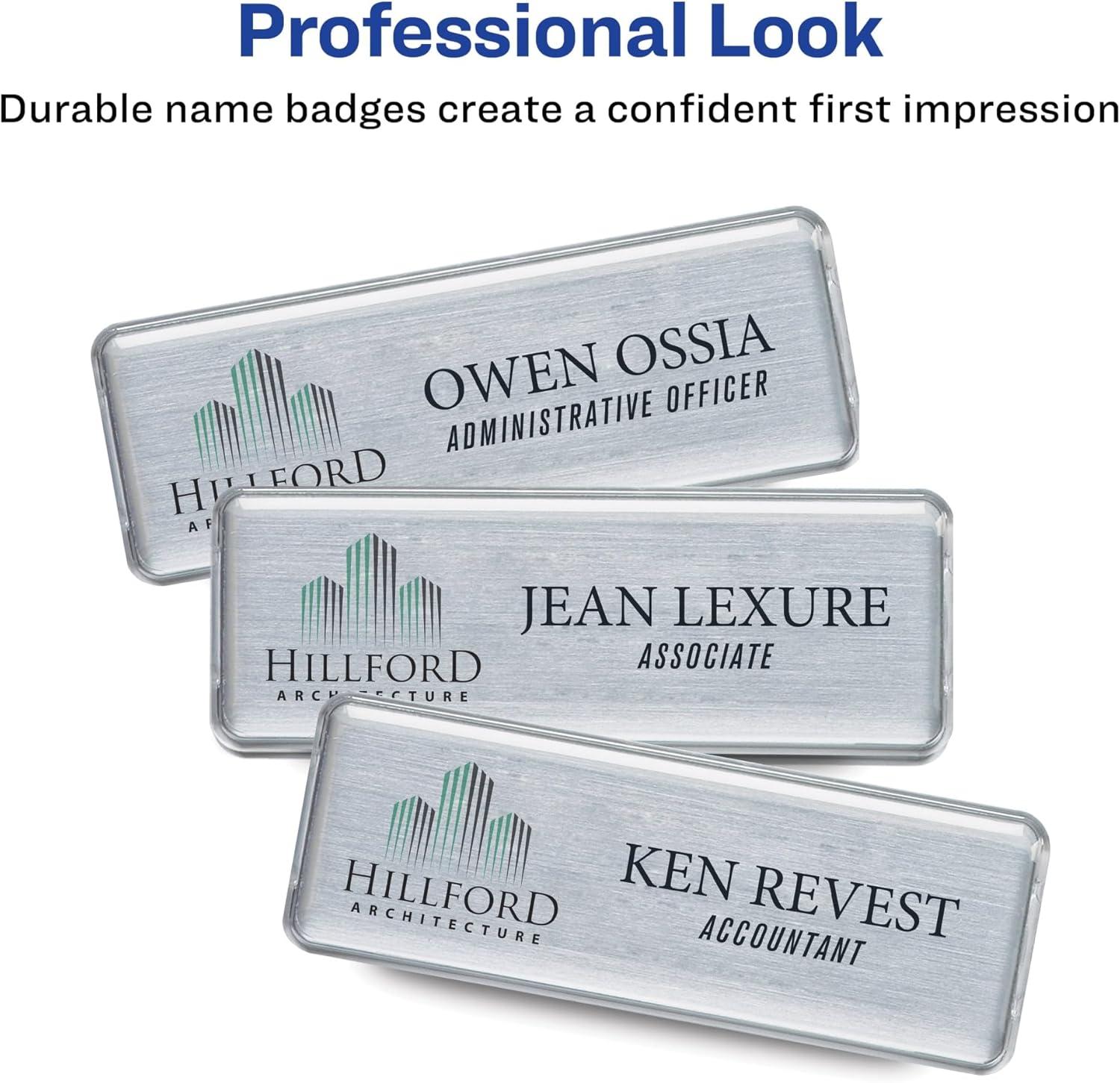 imageThe Mighty Badge by Avery 1quot x 3quot Silver Name Badge Replacement Pack 2 Name Tags 71202