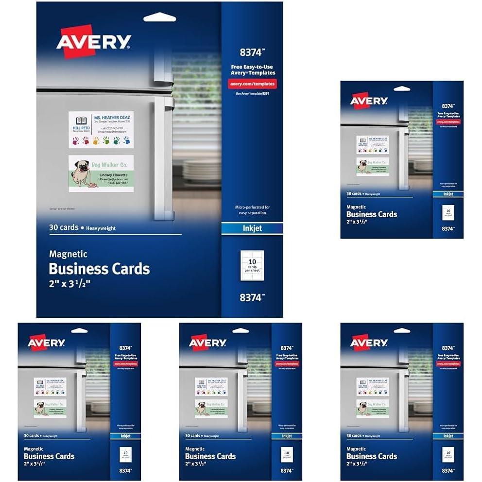imageAvery Magnetic Printable Business Cards 2quot x 35quot Matte White 30 Blank Cards for Inkjet Printers 083742 x 312 Inches Pack of 5