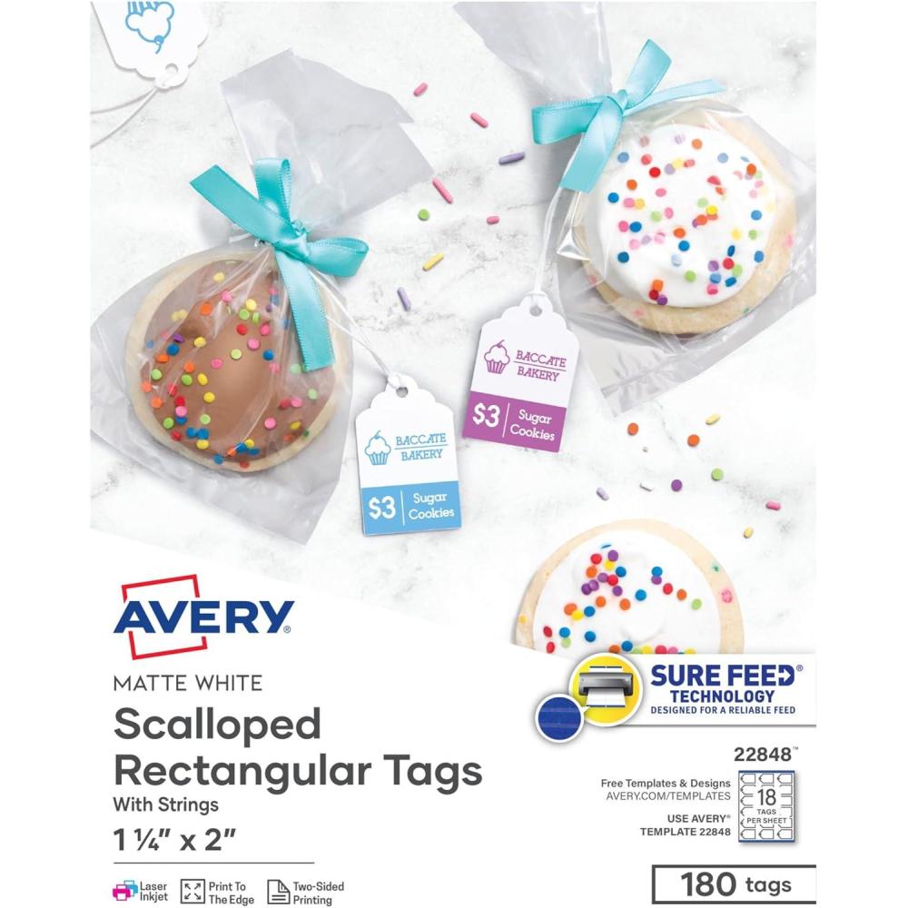 imageAvery Tags with Metallic Gold Borders and Strings 2quot x 35quot 40 Total LaserInkjet Printable Tags 3326White