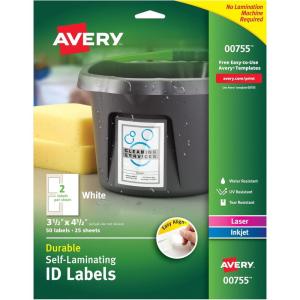 imageAvery 00756 Easy Align SelfLaminating ID Labels LaserInkjet 2 1516 x 3 516 White Pack of 100312 x 412