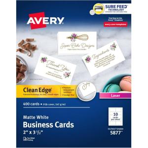 imageAvery Clean Edge Printable Business Cards with Sure Feed Technology 2quot x 35quot White 1000 Blank Cards for Laser Printers 5874Clean Edge