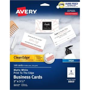 imageAvery Clean Edge Printable Business Cards with Sure Feed Technology 2quot x 35quot White 160 Blank Cards for Inkjet Printers 8869160 Cards