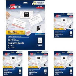imageAvery Clean Edge Printable Business Cards with Sure Feed Technology 2quot x 35quot White 160 Blank Cards for Inkjet Printers 8869160 Cards Pack of 5