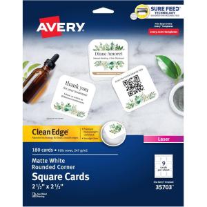 imageAvery Clean Edge Printable Business Cards with Sure Feed Technology 2quot x 35quot White 200 Blank Cards for Laser Printers 5871Rounded Edge
