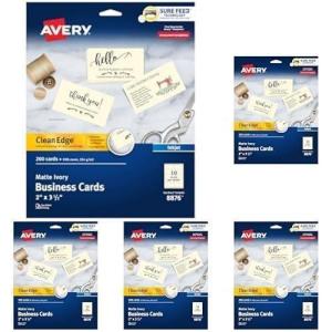 imageAvery Clean Edge Printable Business Cards with Sure Feed Technology 2quot x 35quot White Linen Textured 200 Blank Cards for Inkjet Printers 08873Ivory
