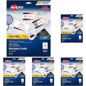 imageAvery Clean Edge Printable Business Cards with Sure Feed Technology 2quot x 35quot White Linen Textured 200 Blank Cards for Inkjet Printers 08873White