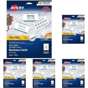 imageAvery Clean Edge Printable Business Cards with Sure Feed Technology Rounded Corners 2quot x 35quot White 160 Blank Cards for Inkjet Printers 88220One Size Pack of 5