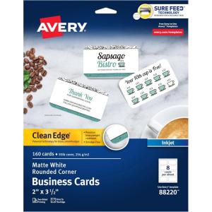 imageAvery Clean Edge Printable Business Cards with Sure Feed Technology Rounded Corners 2quot x 35quot White 160 Blank Cards for Inkjet Printers 88220One Size