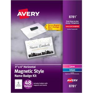 imageAvery Customizable Name Badges Magnet Style 3quot x 4quot Clear Name Tag Holders White LaserInkjet Printable Inserts 48 Total 8781One Size