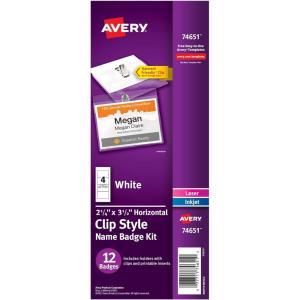 imageAvery Customizable Name Badges with Clips 225quot x 35quot Clear Name Tag Holders with White Printable Inserts 12 Clip Style Name Badges 746511 Pack