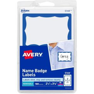 imageAvery Customizable Name Tags 213quot x 338quot White with Blue Border 6 Packs of 100 600 Removable Name Badges Total 44144Blue Border